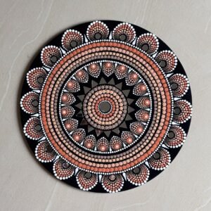 Radiant Earth Mandala – Hand-Painted Dot Art on Round MDF